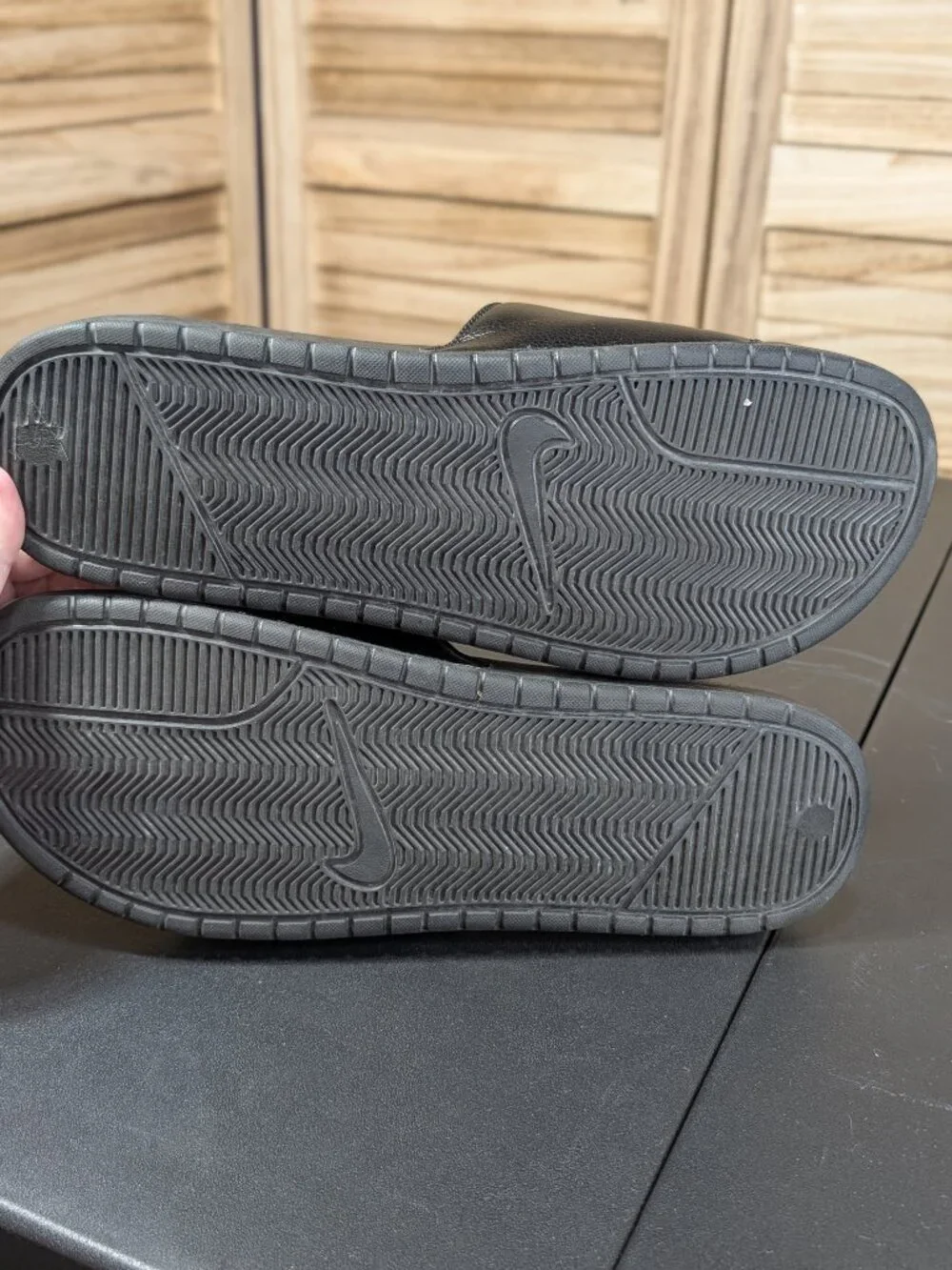 Nike Black Slides with White Swoosh Size 15